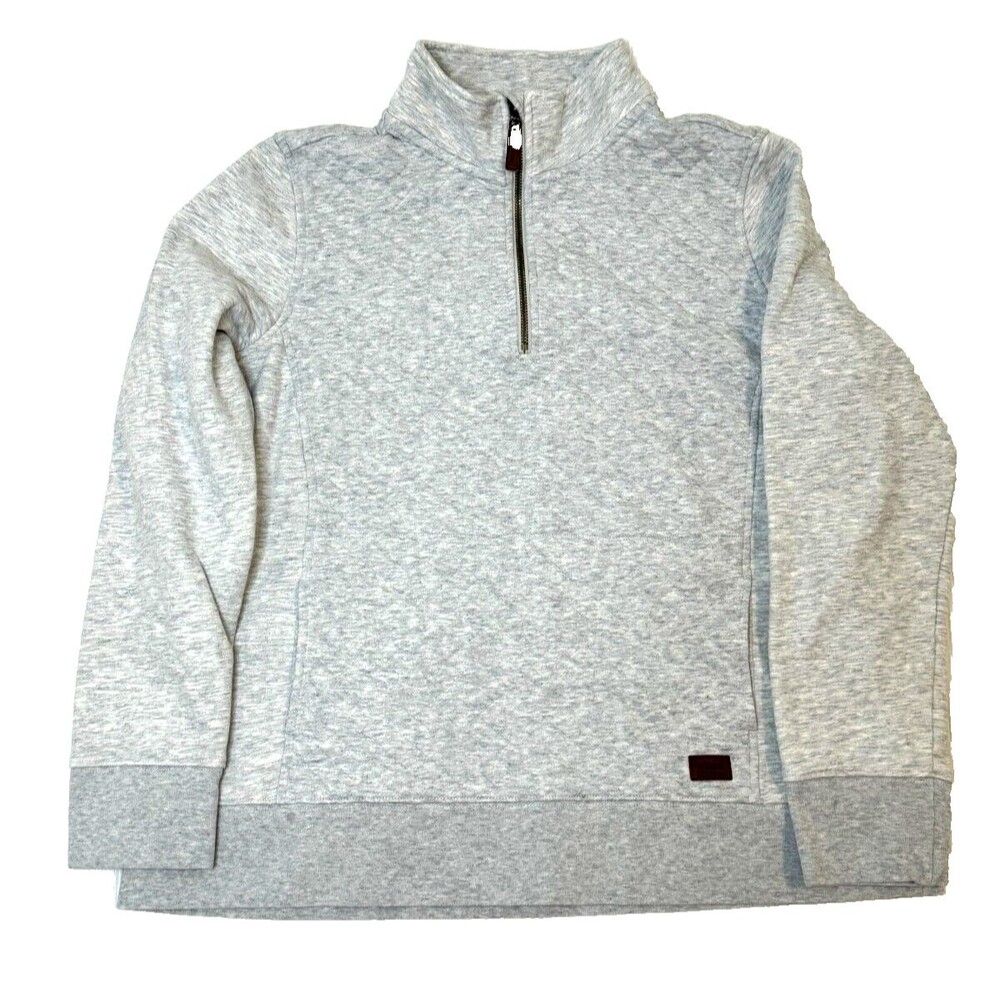 LL Bean Women's Quilted Quarter Zip Pullover Sweater Light Gray Women's Size XL